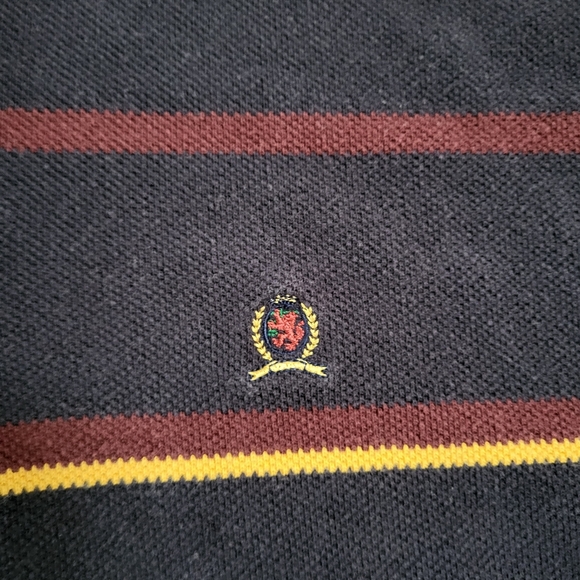 Vintage 90s Tommy Hilfiger Crest Striped Long Sleeve Polo Preppy Sweater Sz L - Picture 3 of 7
